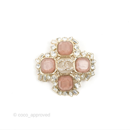 Chanel Cross Crystal Resin CC Brooch Gold Tone 23P