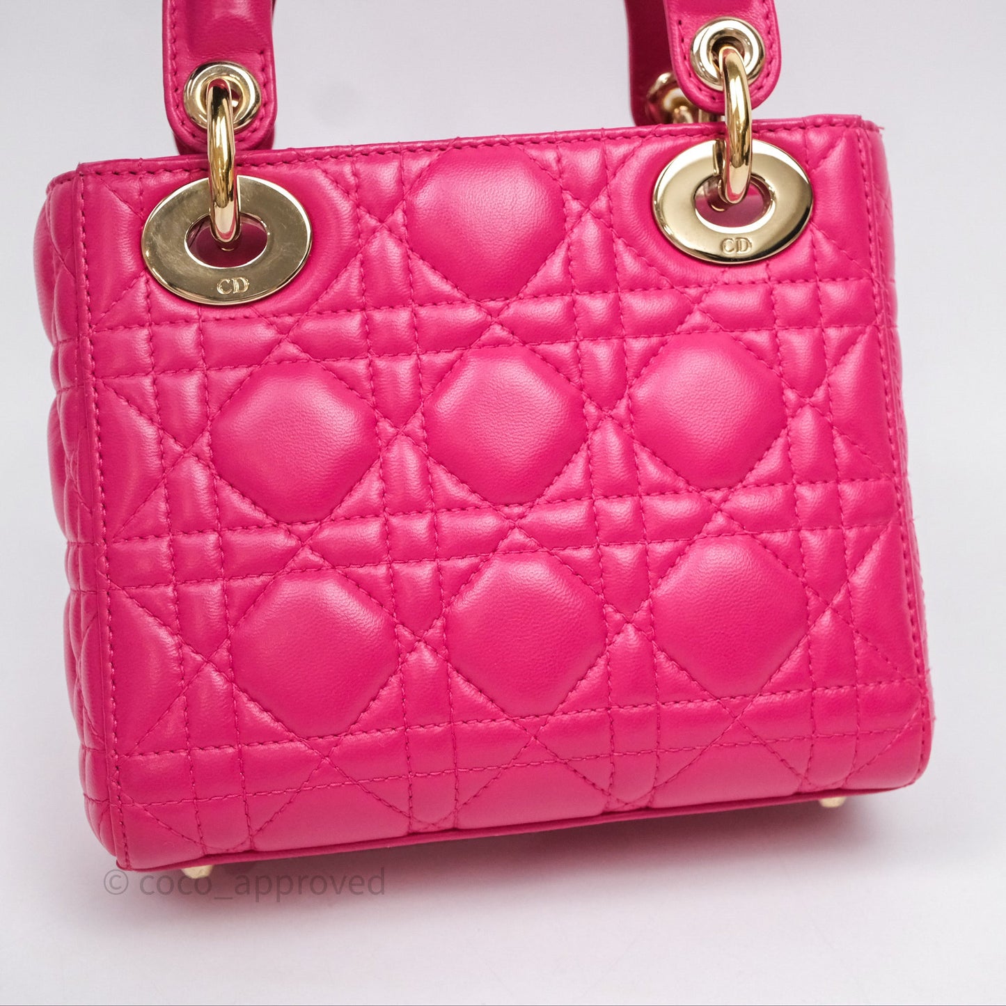 Christian Dior Mini Lady Dior Hot Pink Patent Gold Hardware