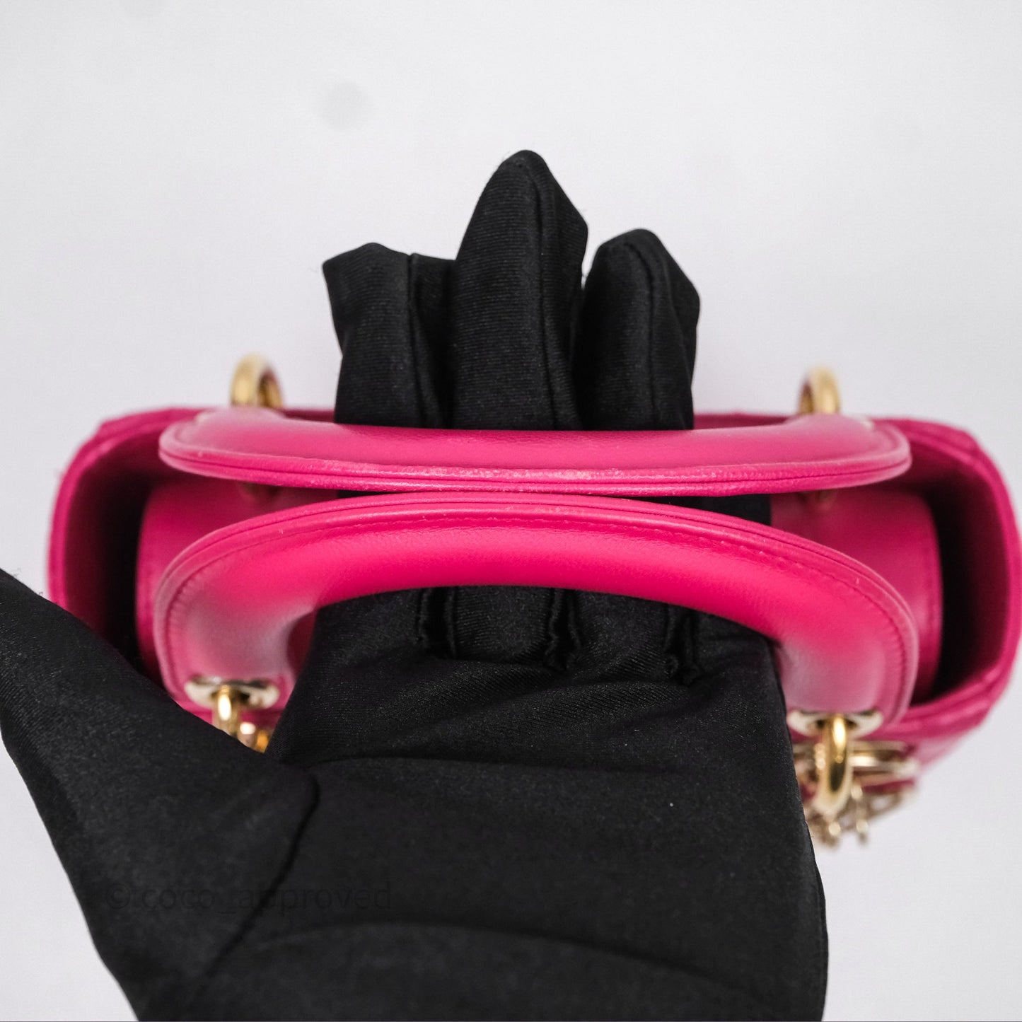 Christian Dior Mini Lady Dior Hot Pink Patent Gold Hardware