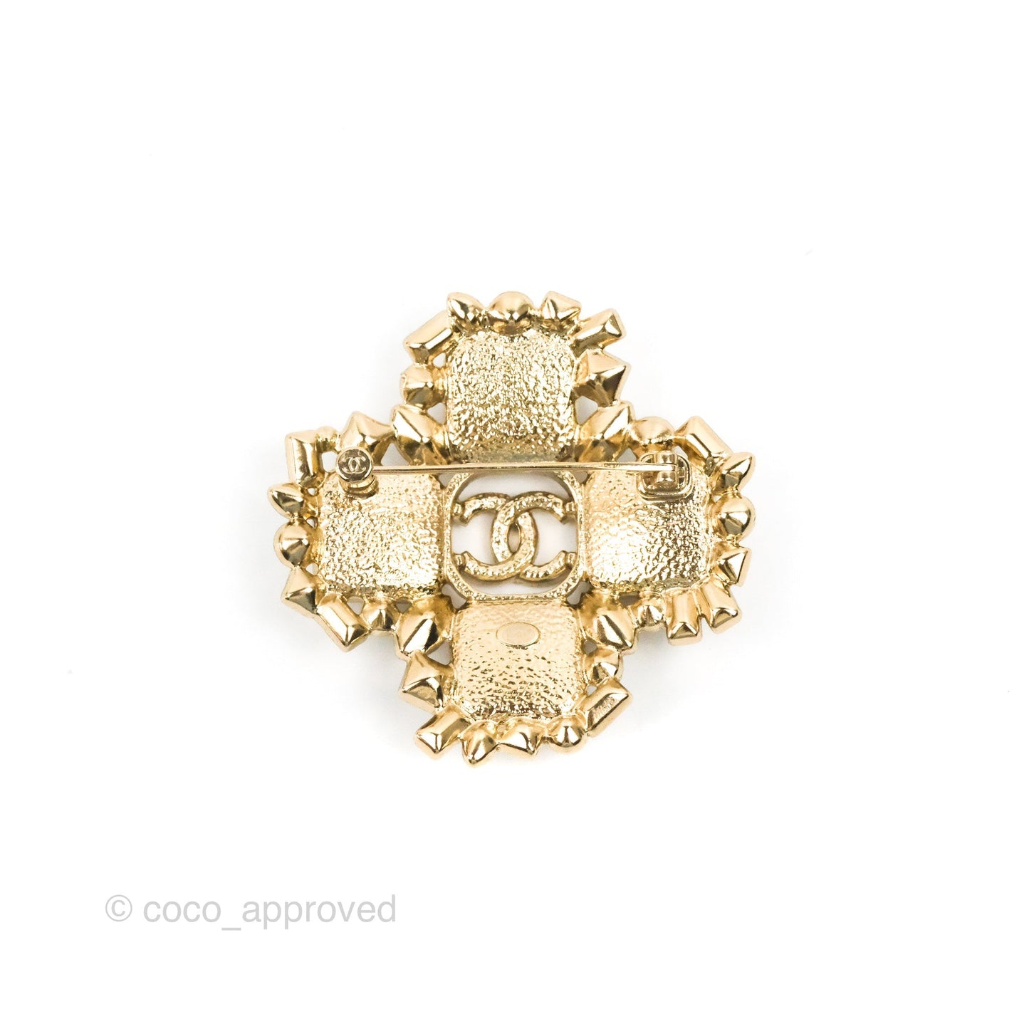 Chanel Cross Crystal Resin CC Brooch Gold Tone 23P
