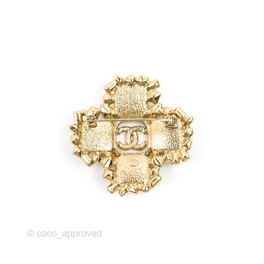 Chanel Cross Crystal Resin CC Brooch Gold Tone 23P