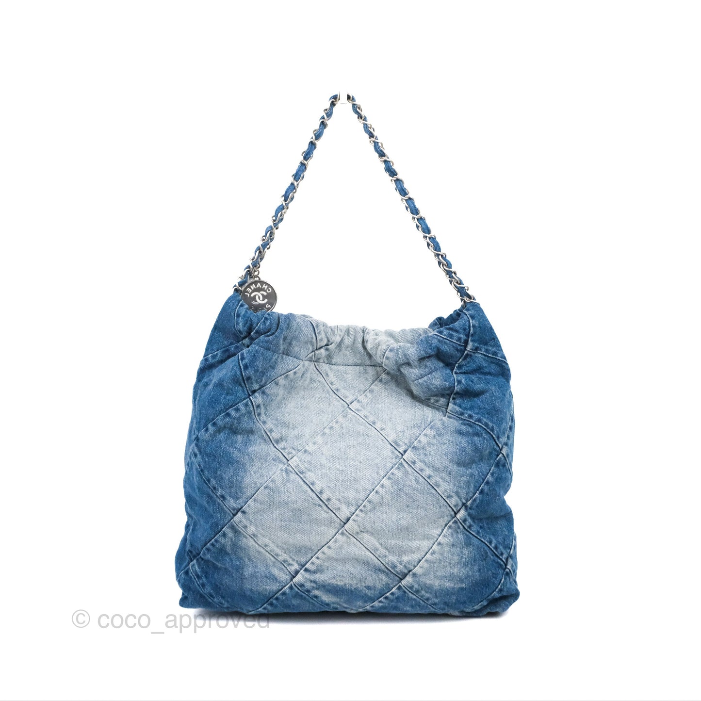 Chanel 22 Medium Washed Denim Aged Silver Hardware 23S