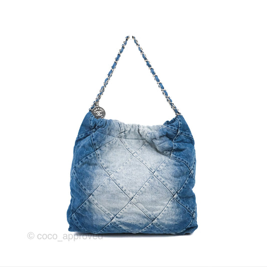 Chanel 22 Medium Washed Denim Aged Silver Hardware 23S