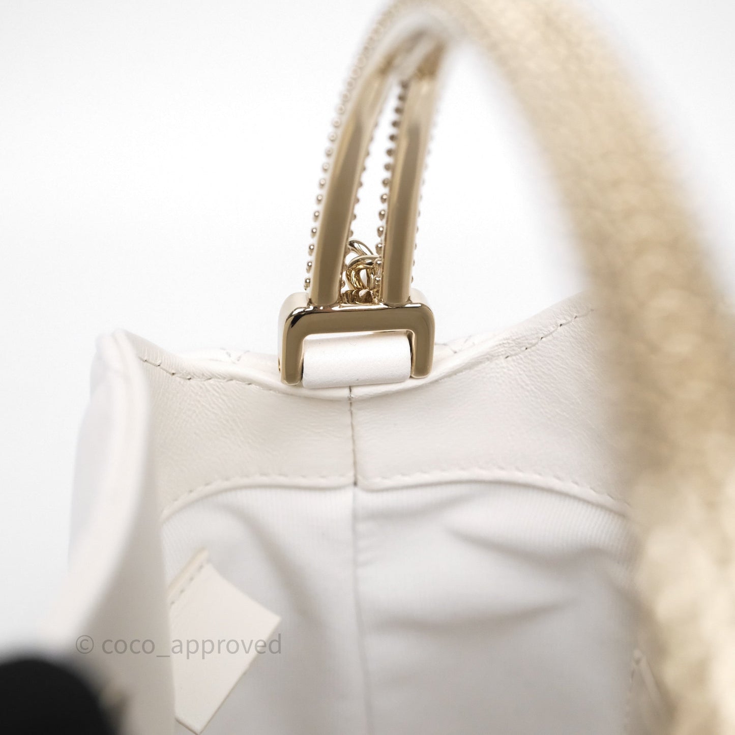 Chanel Crystal Top Handle Hobo Bag with Chain Quilted White Lambskin Gold Hardware 25B