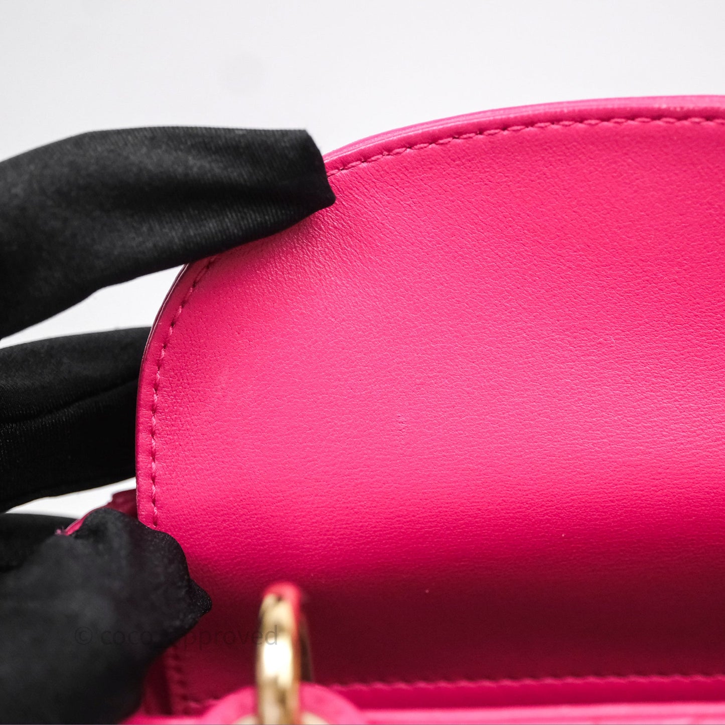 Christian Dior Mini Lady Dior Hot Pink Patent Gold Hardware