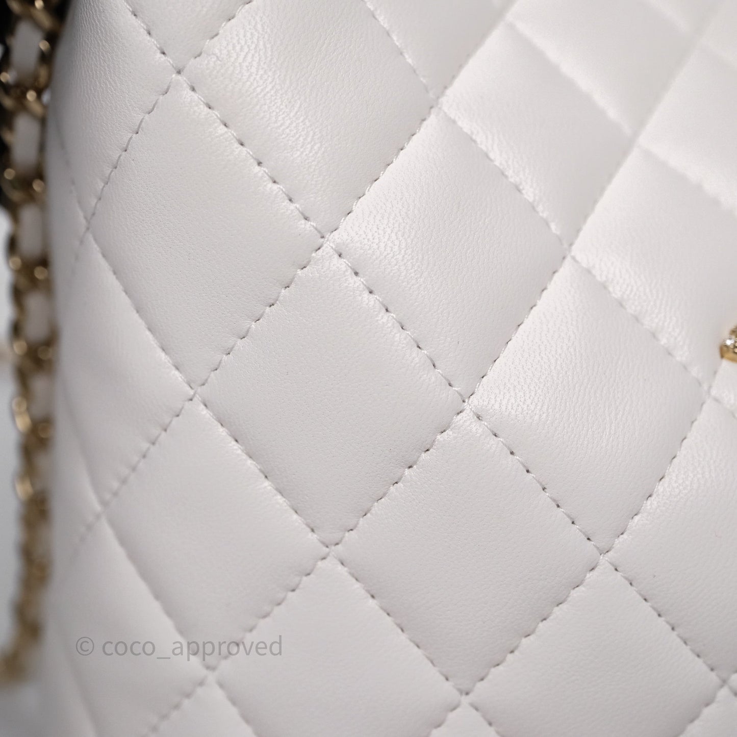 Chanel Crystal Top Handle Hobo Bag with Chain Quilted White Lambskin Gold Hardware 25B