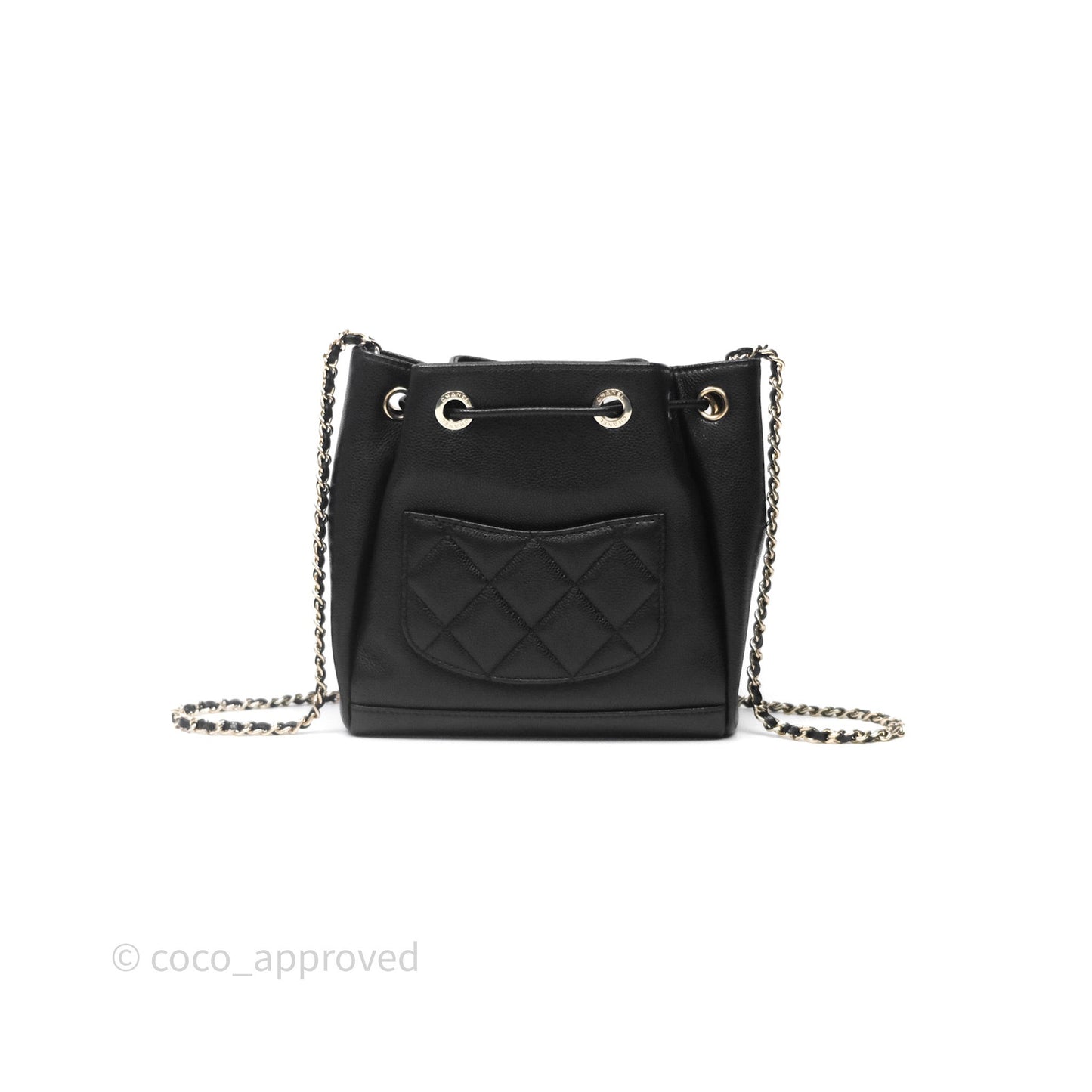 Chanel Caviar Quilted CC Pocket Bucket Bag Black Gold Hardware