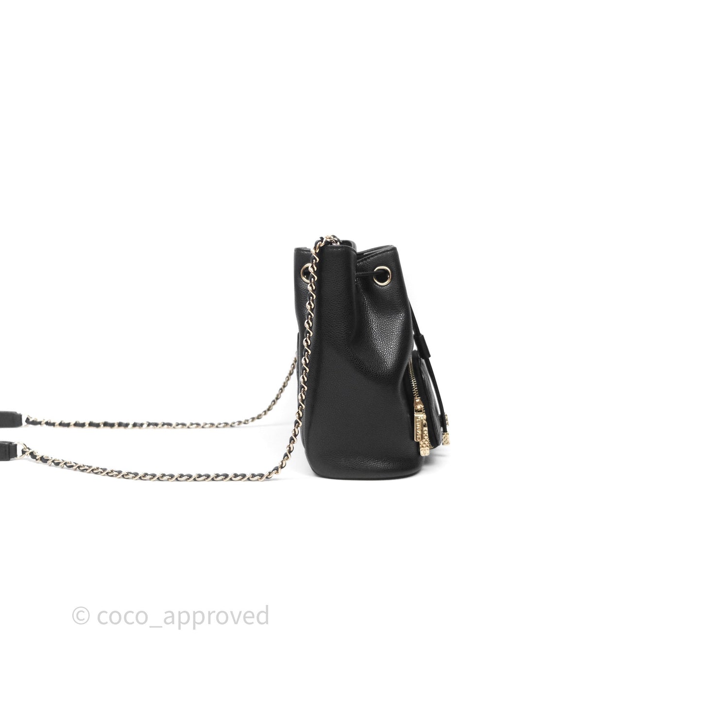 Chanel Caviar Quilted CC Pocket Bucket Bag Black Gold Hardware