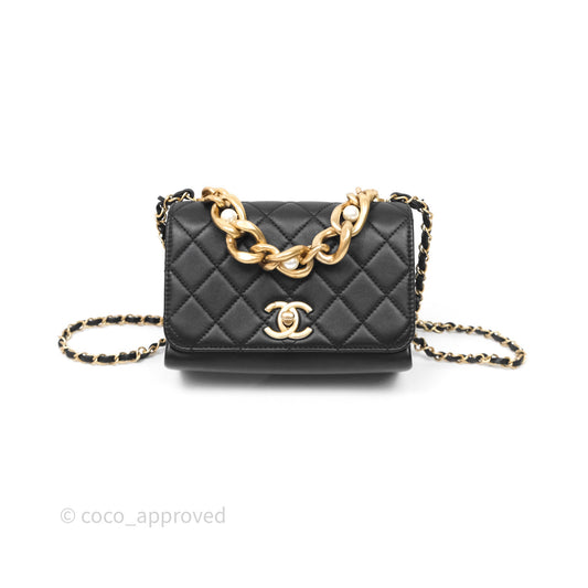 Chanel Pearl Chain Bag Black Calfskin Aged Gold Hardware