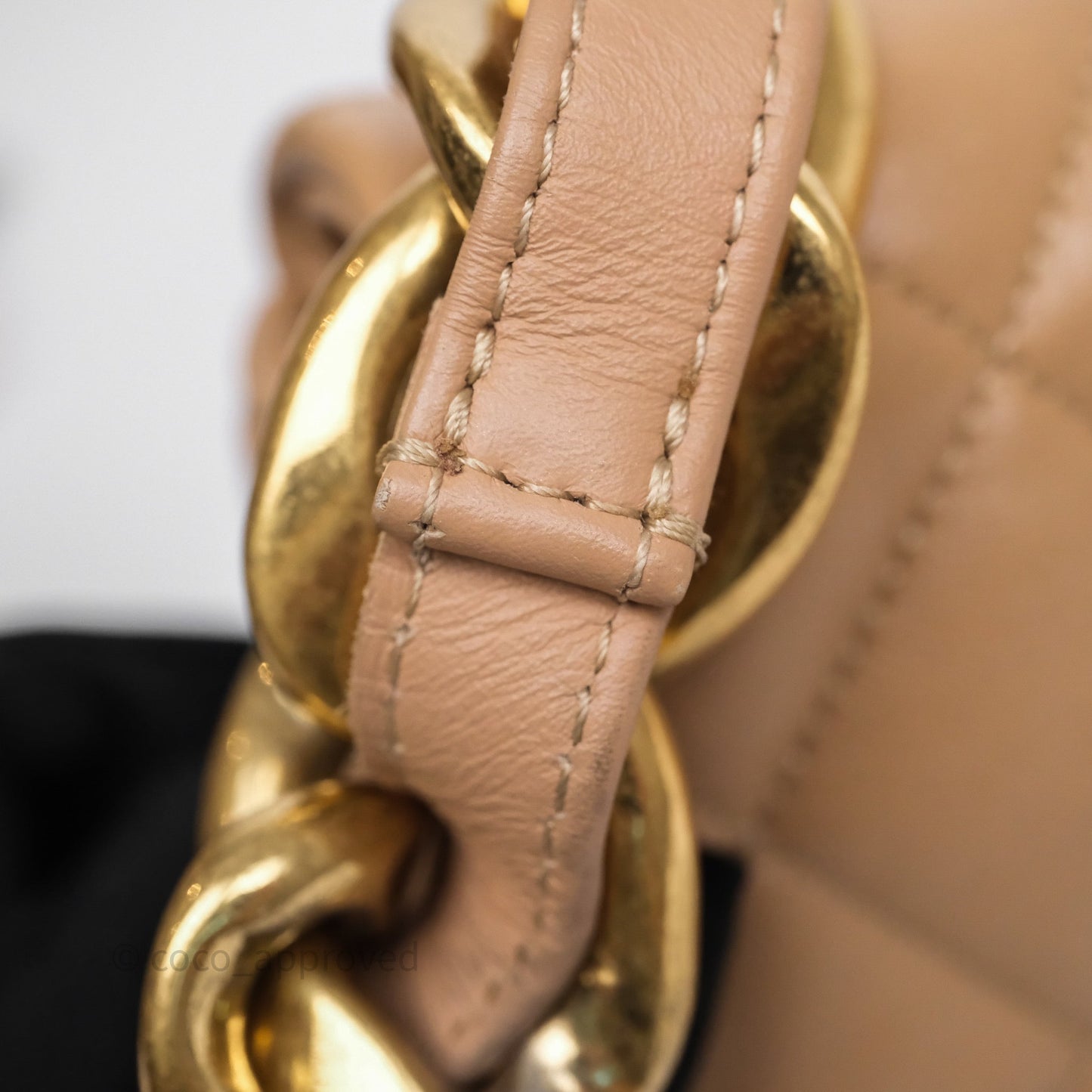 Chanel Small Chunky Chain Flap Bag Lambskin Beige Aged Gold Hardware 22S