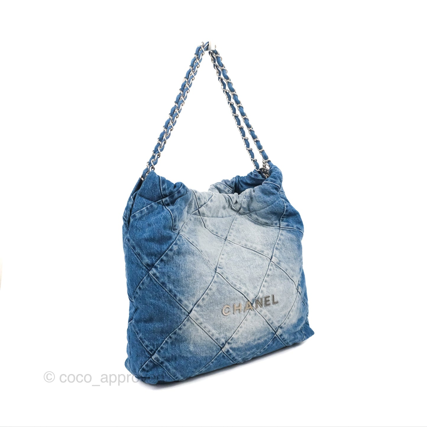 Chanel 22 Medium Washed Denim Aged Silver Hardware 23S