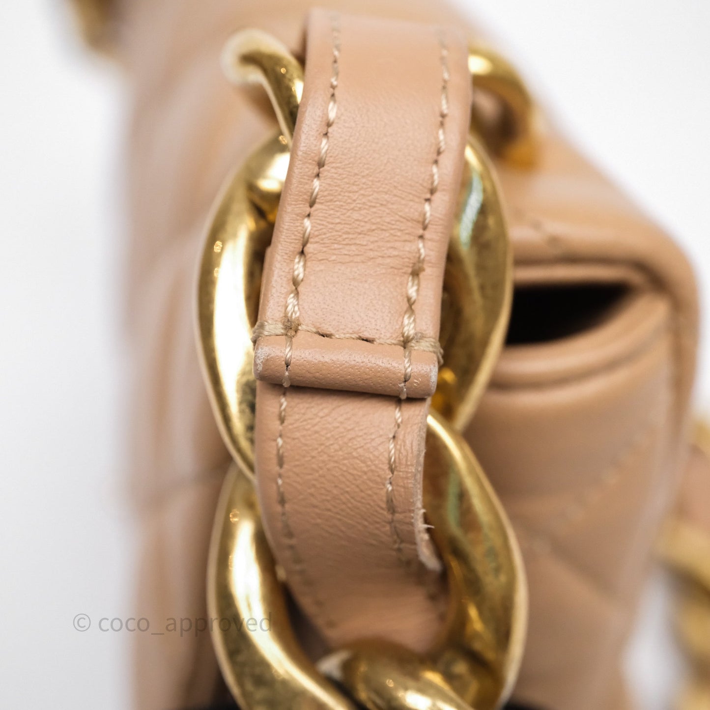 Chanel Small Chunky Chain Flap Bag Lambskin Beige Aged Gold Hardware 22S