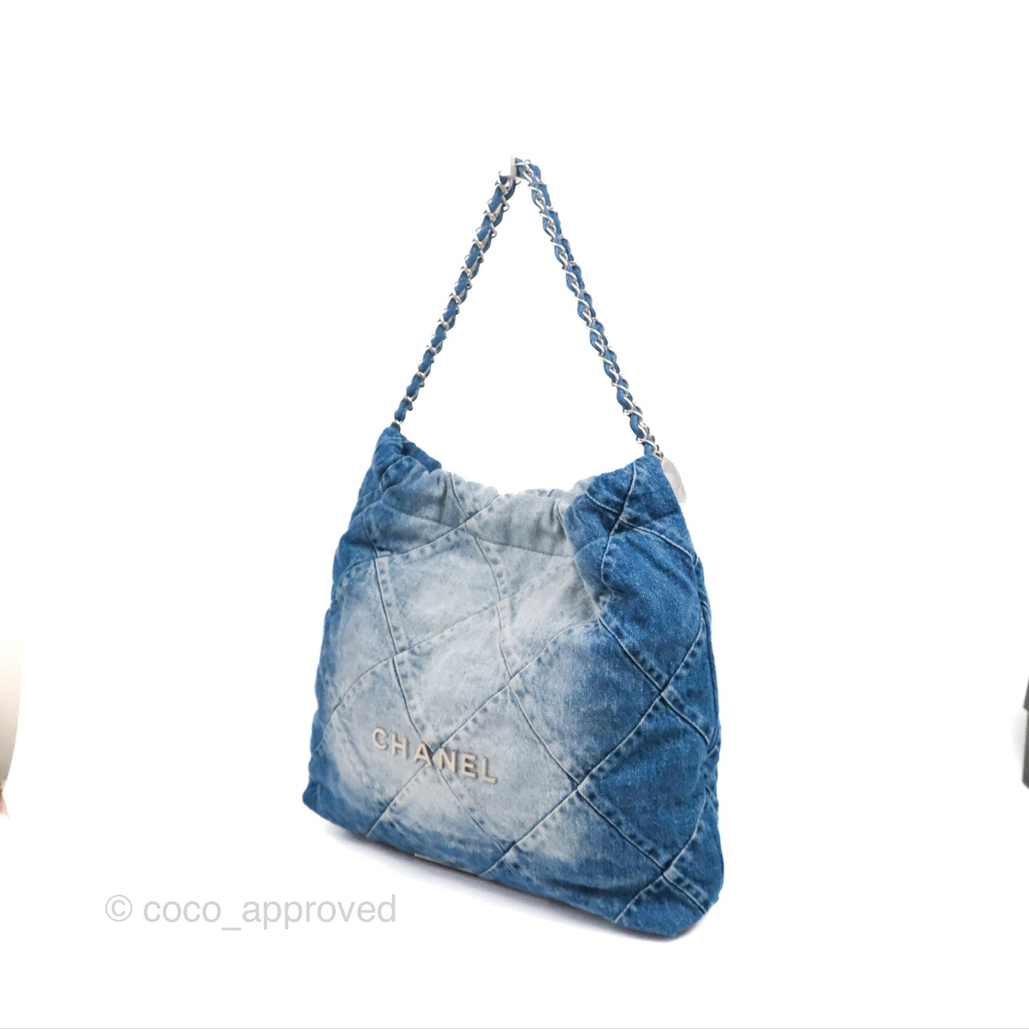 Chanel 22 Medium Washed Denim Aged Silver Hardware 23S