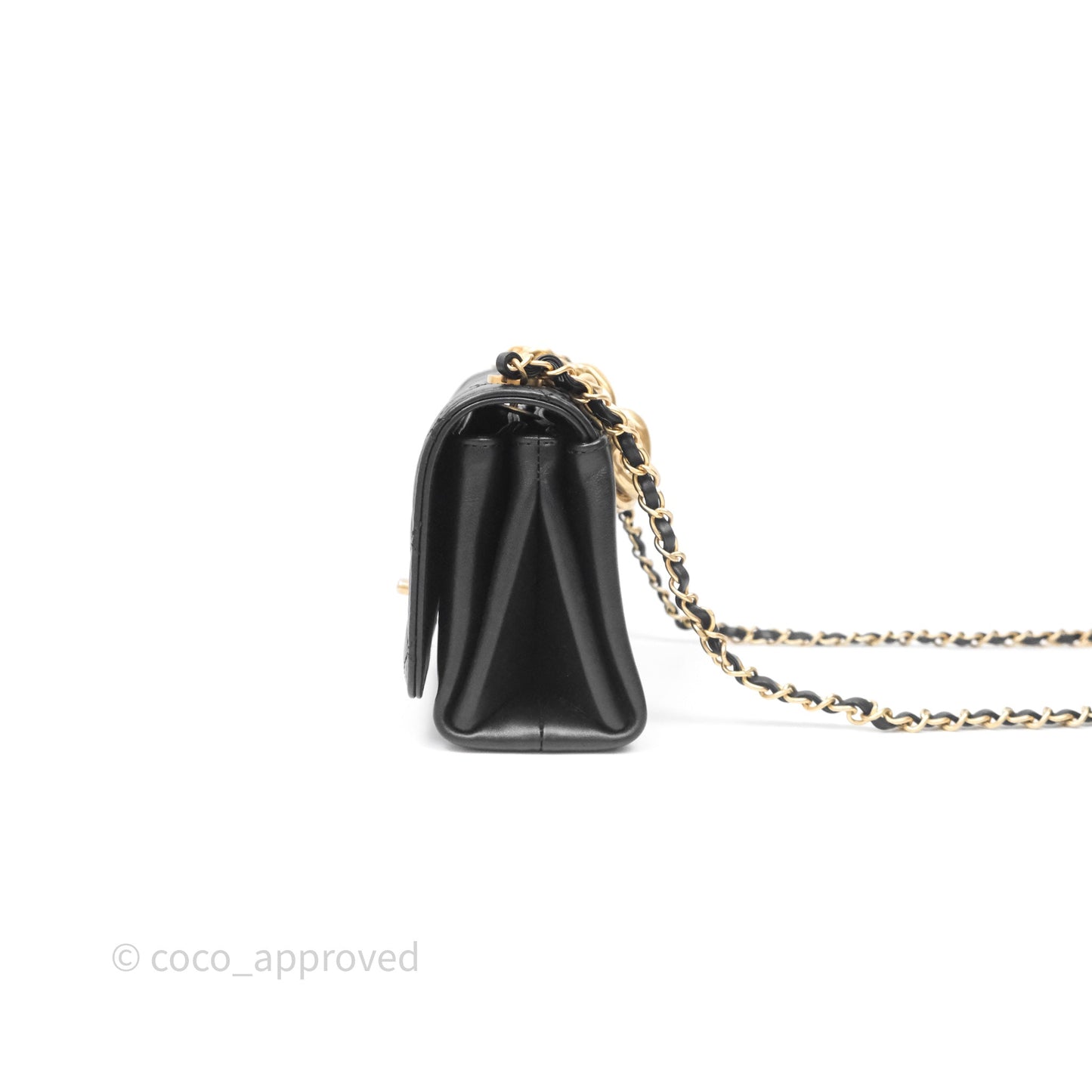 Chanel Pearl Chain Bag Black Calfskin Aged Gold Hardware