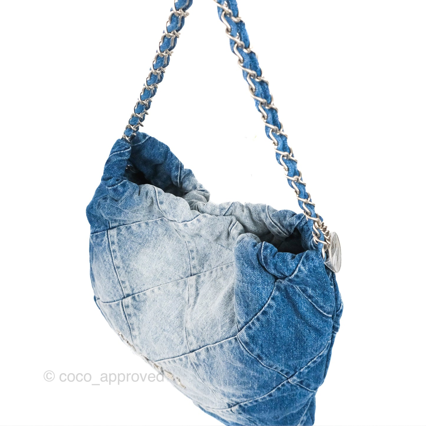 Chanel 22 Medium Washed Denim Aged Silver Hardware 23S