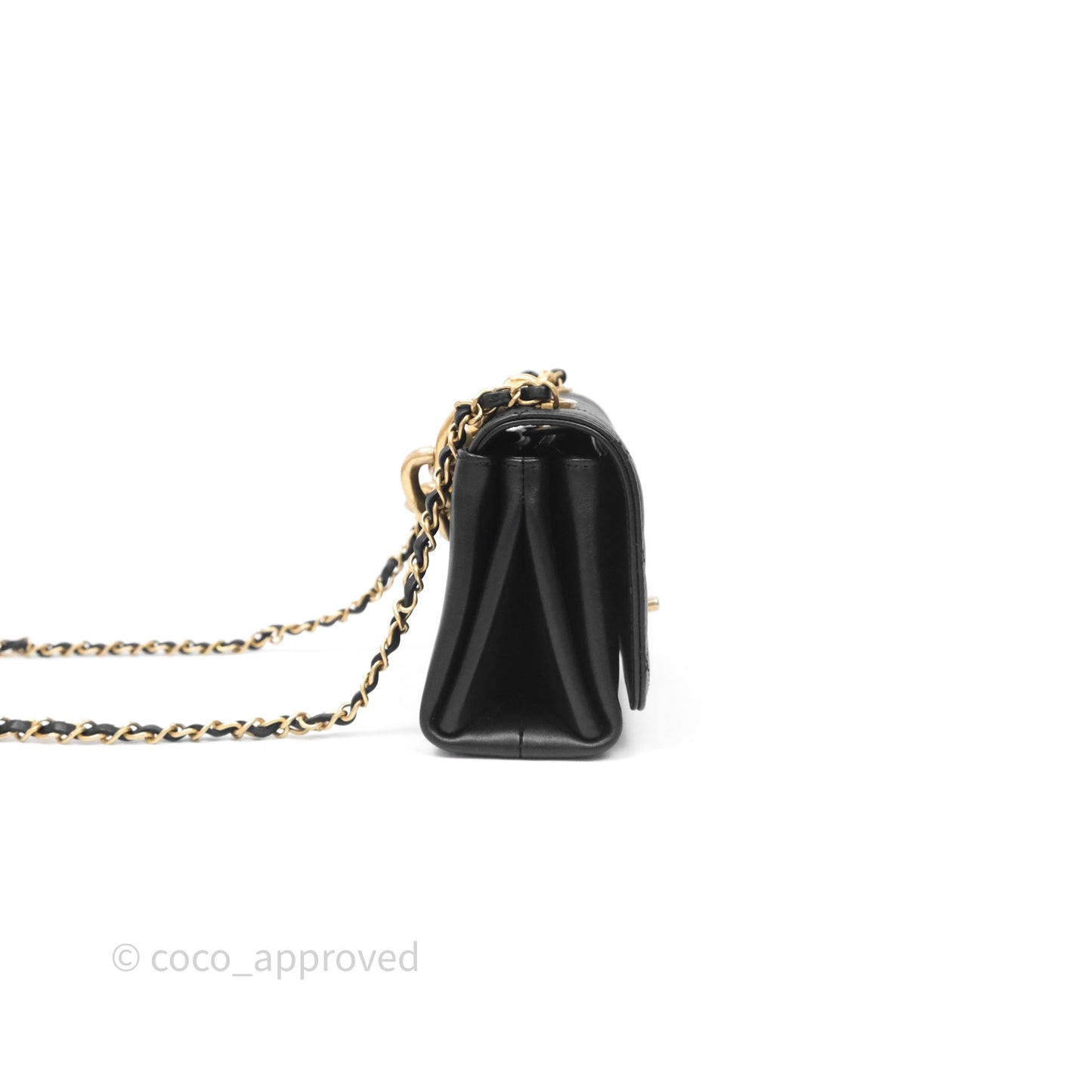 Chanel Pearl Chain Bag Black Calfskin Aged Gold Hardware
