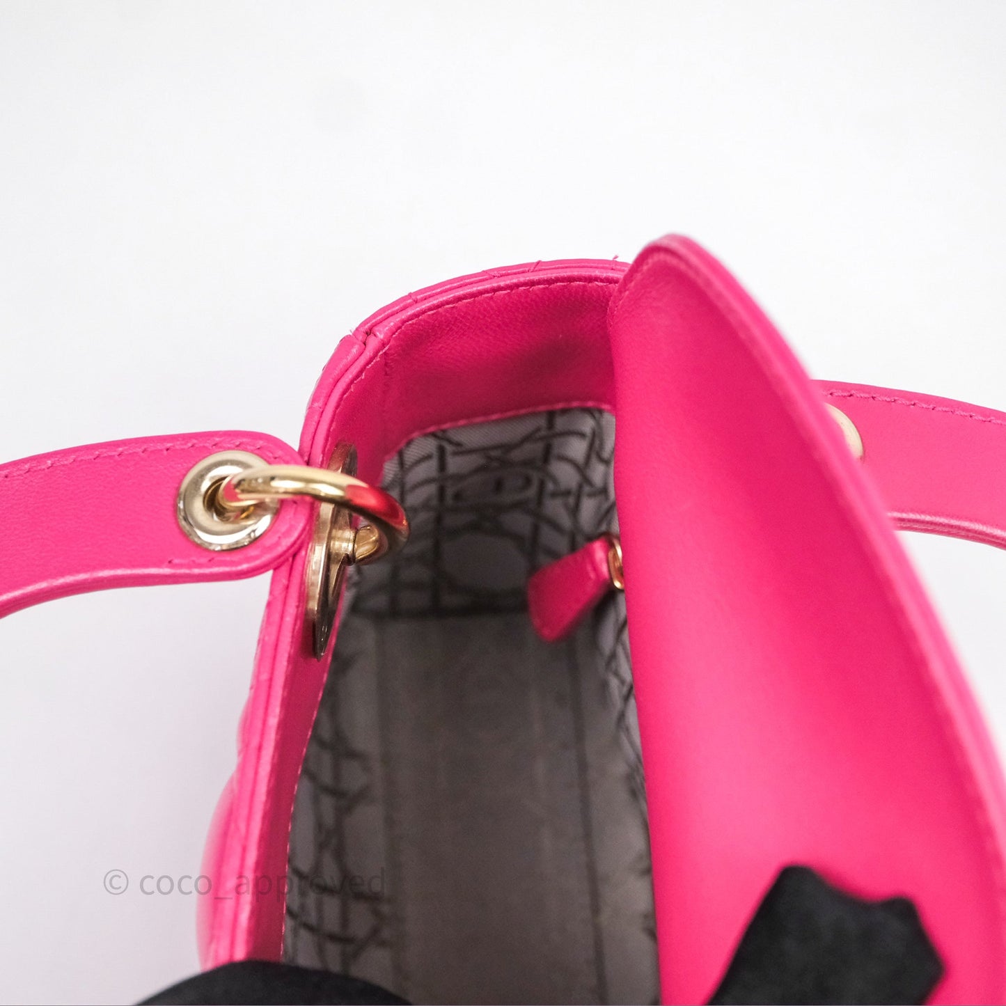 Christian Dior Mini Lady Dior Hot Pink Patent Gold Hardware