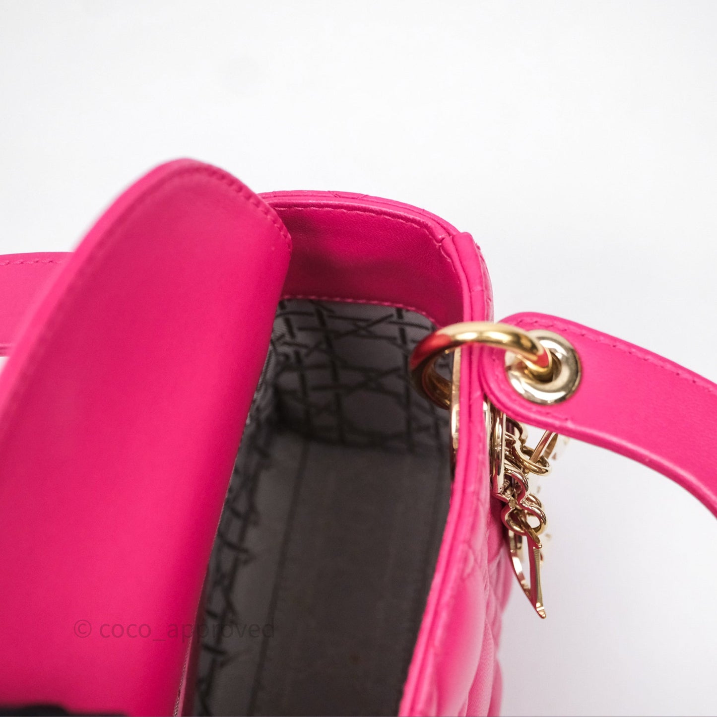 Christian Dior Mini Lady Dior Hot Pink Patent Gold Hardware