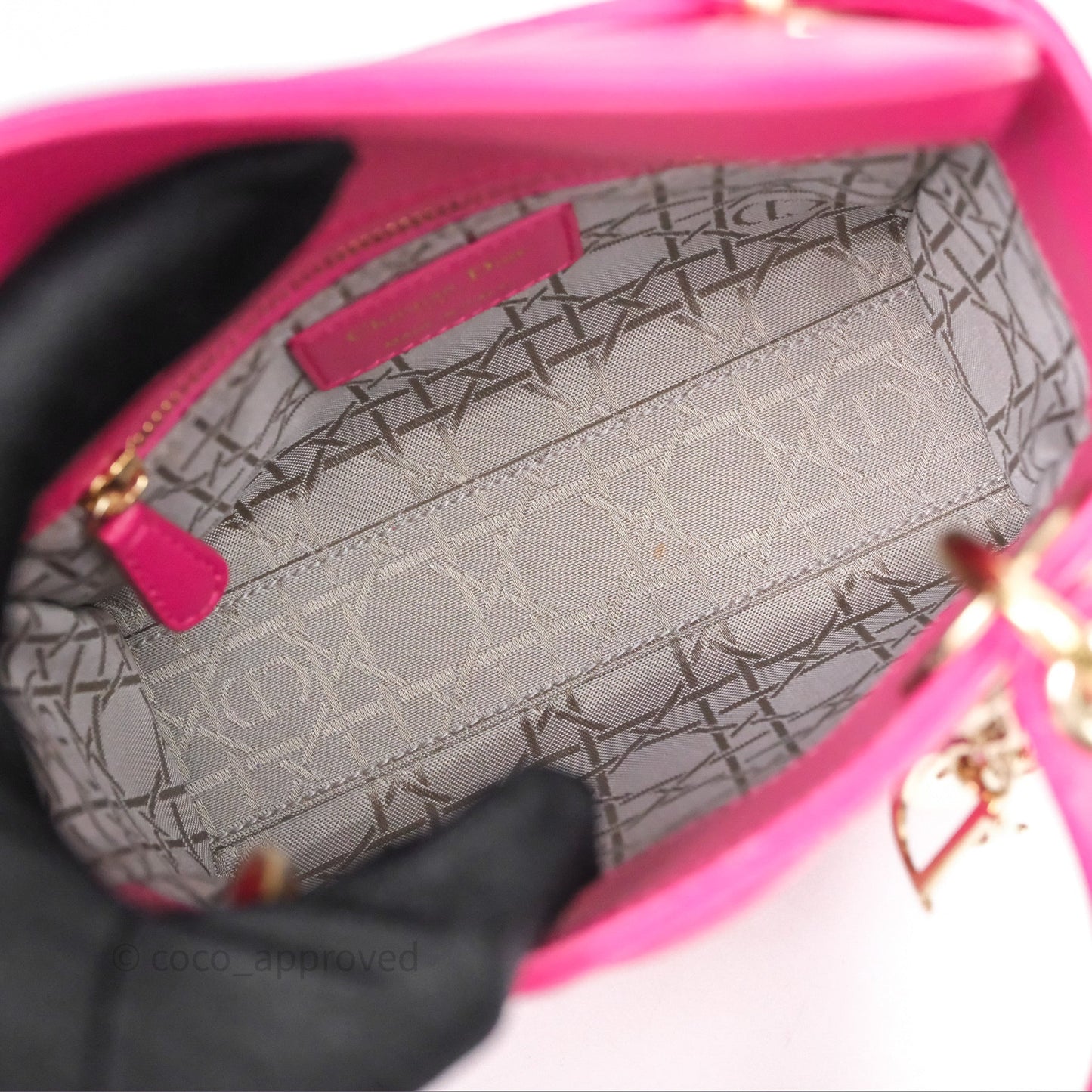 Christian Dior Mini Lady Dior Hot Pink Patent Gold Hardware