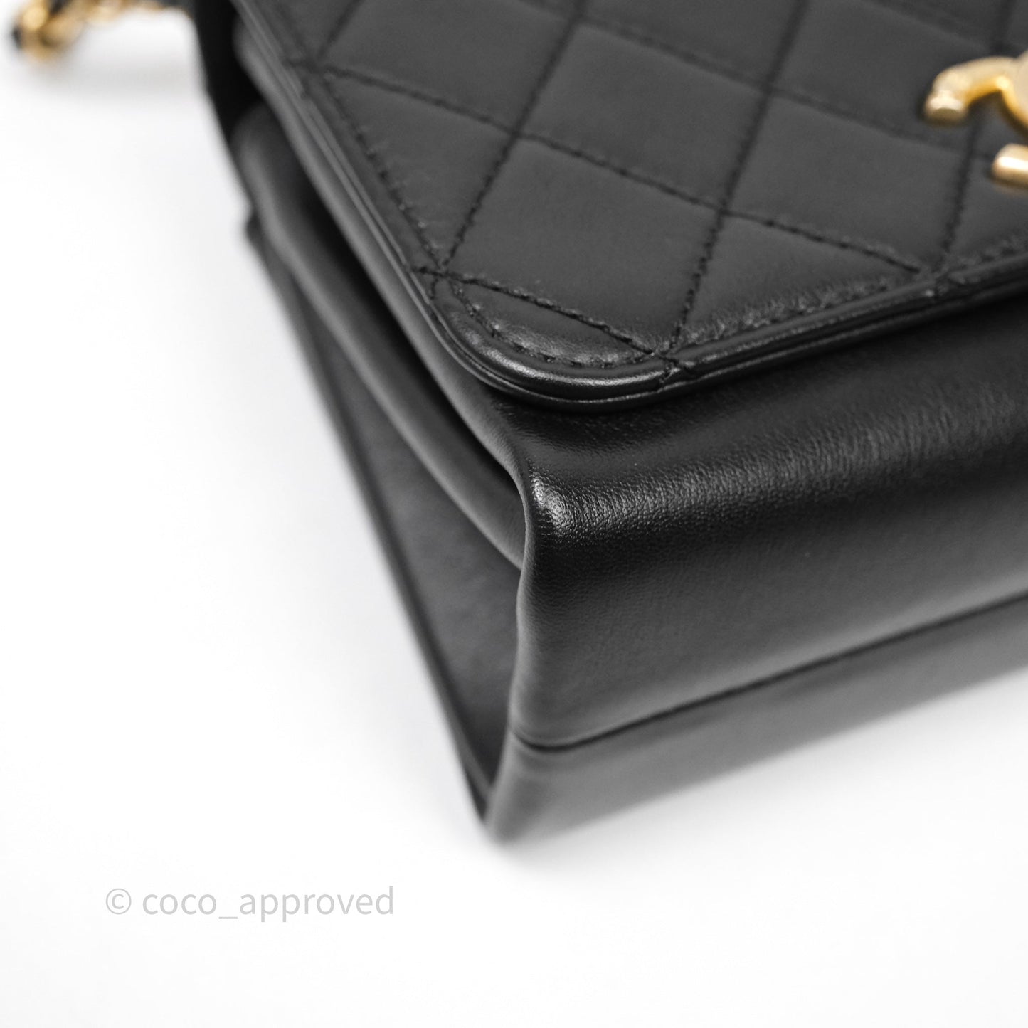 Chanel Pearl Chain Bag Black Calfskin Aged Gold Hardware