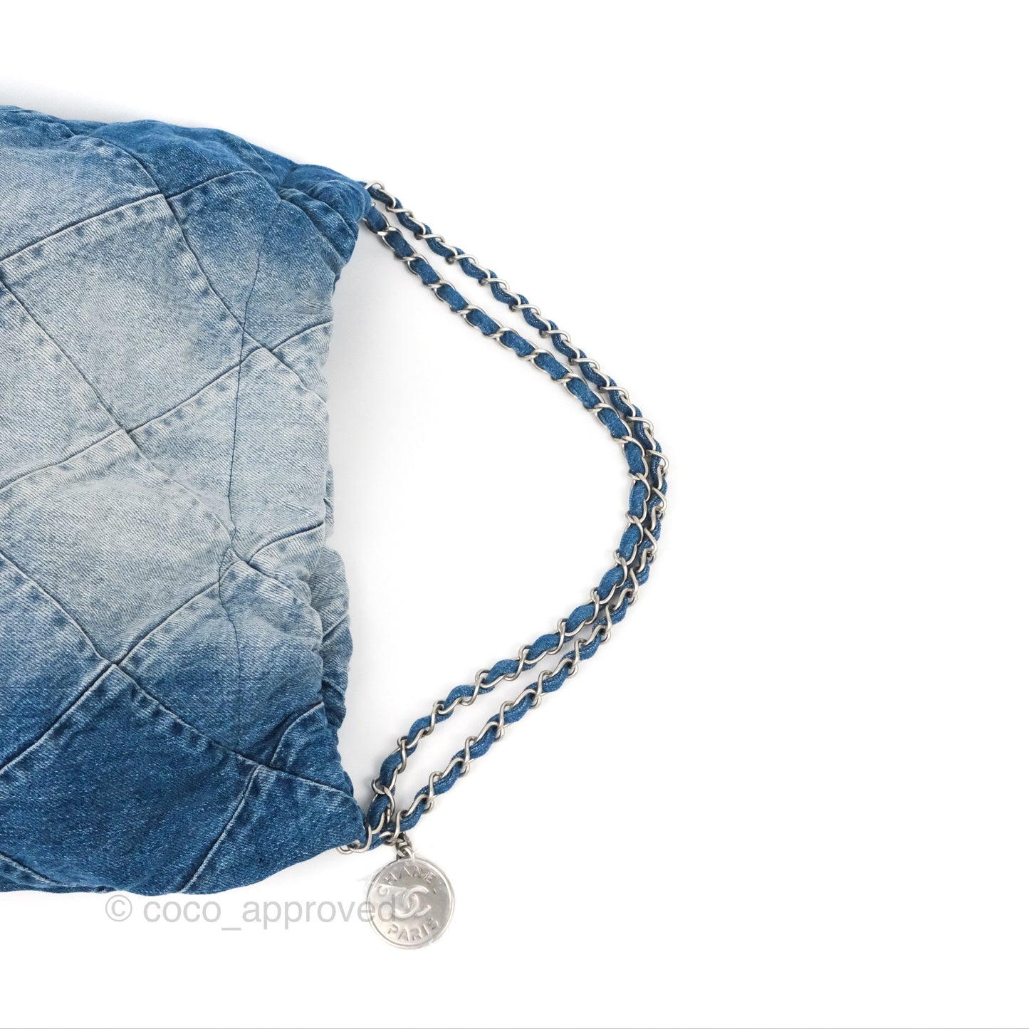 Chanel 22 Medium Washed Denim Aged Silver Hardware 23S
