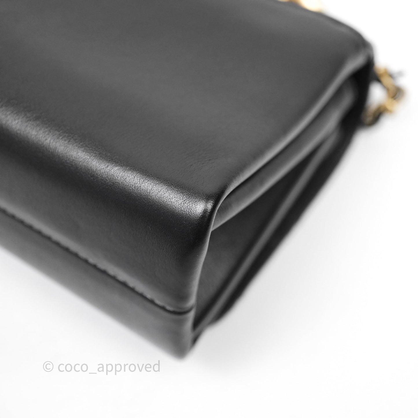 Chanel Pearl Chain Bag Black Calfskin Aged Gold Hardware