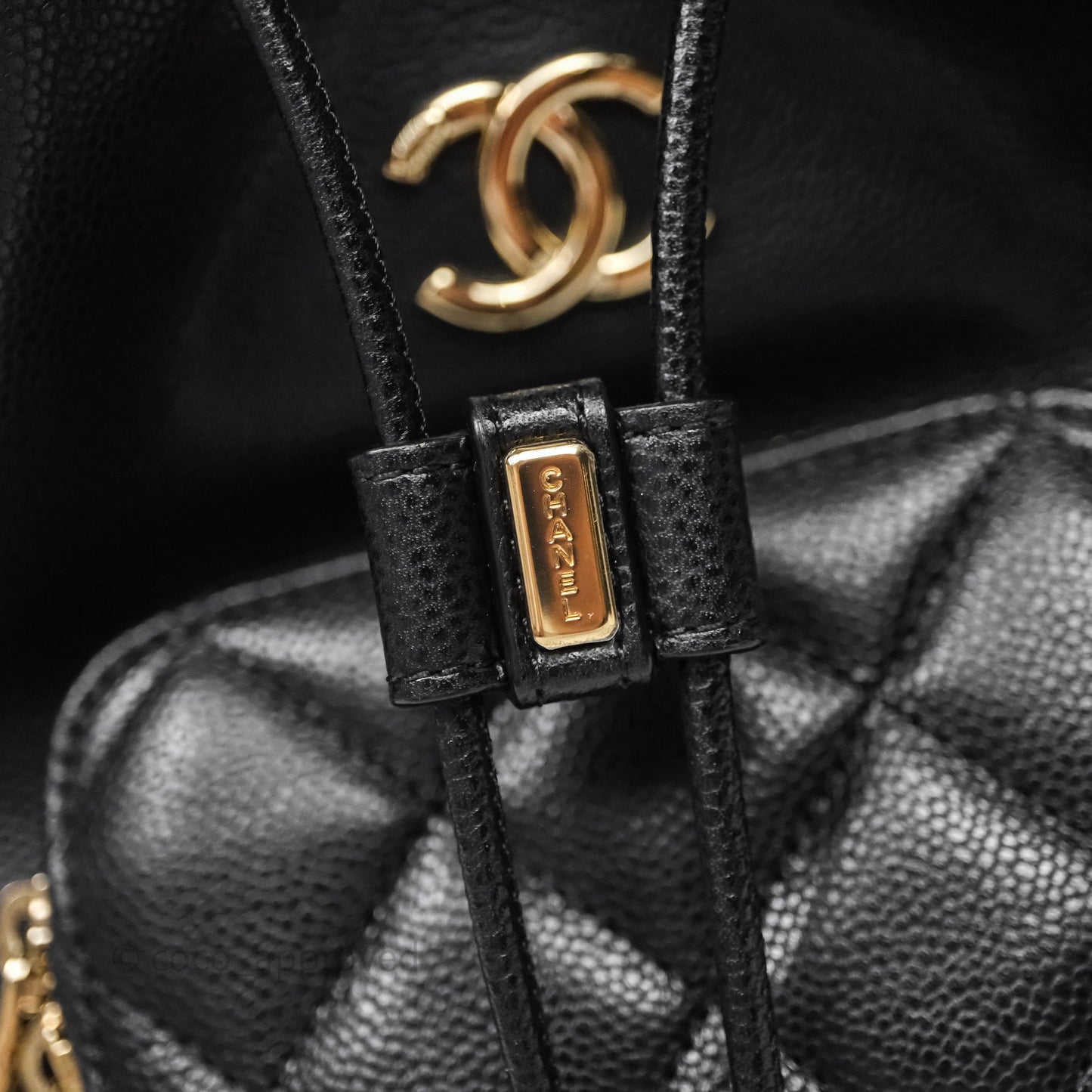 Chanel Caviar Quilted CC Pocket Bucket Bag Black Gold Hardware