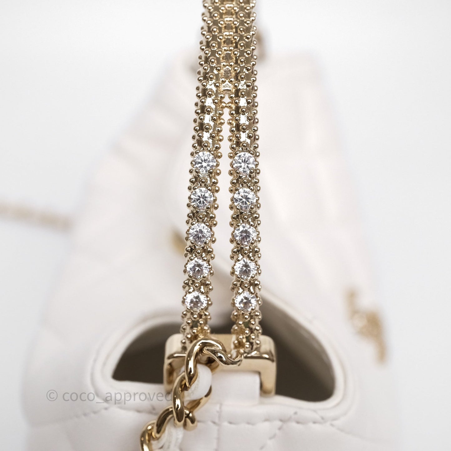 Chanel Crystal Top Handle Hobo Bag with Chain Quilted White Lambskin Gold Hardware 25B