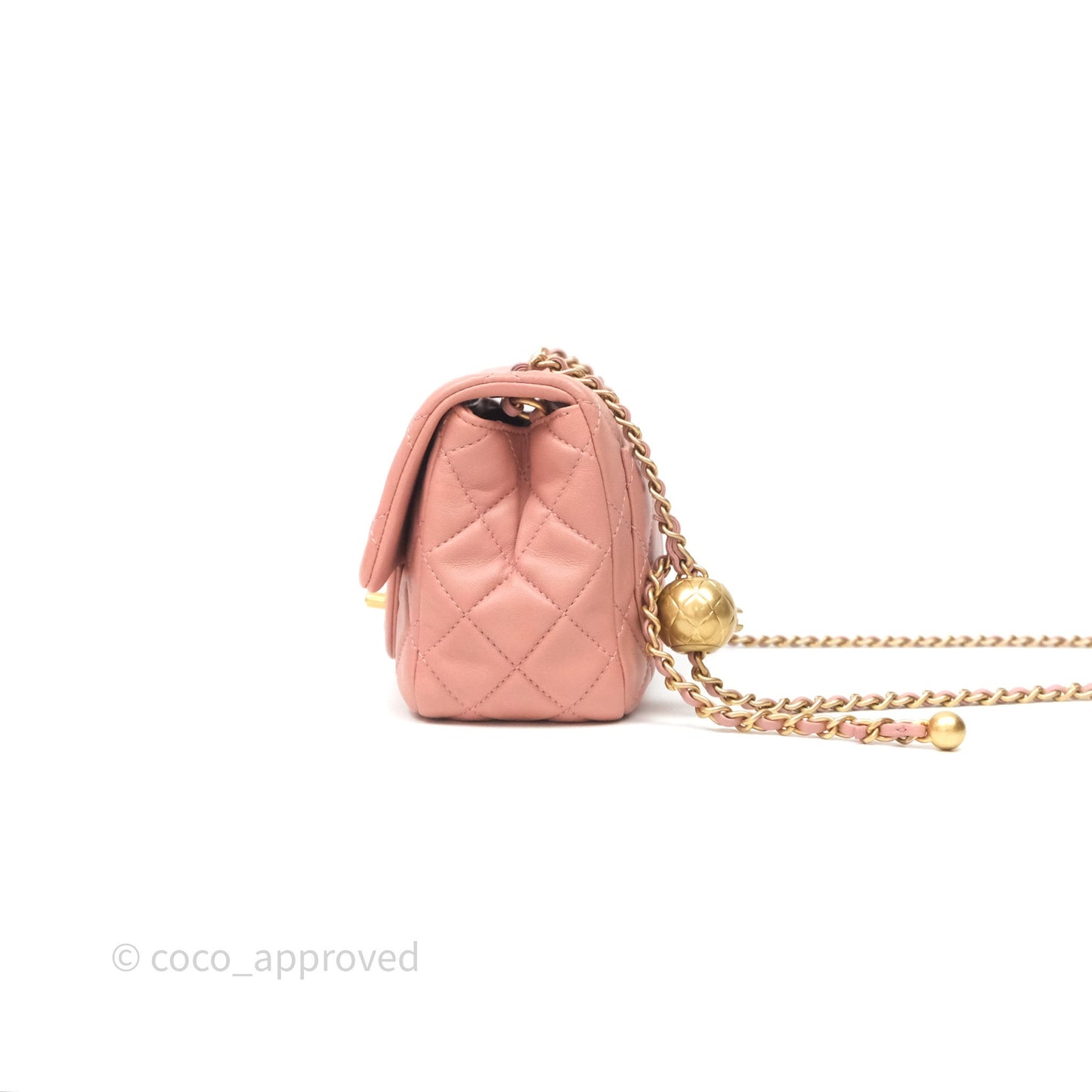 Chanel Pearl Crush Mini Square Quilted Pink Lambskin Aged Gold Hardware
