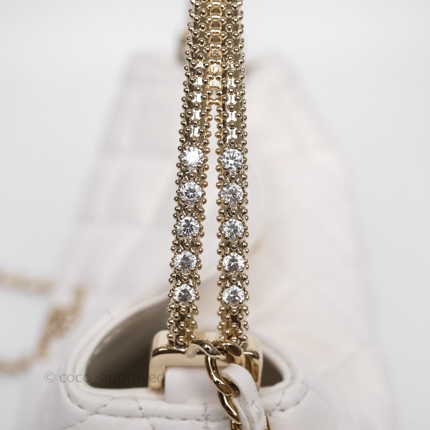 Chanel Crystal Top Handle Hobo Bag with Chain Quilted White Lambskin Gold Hardware 25B