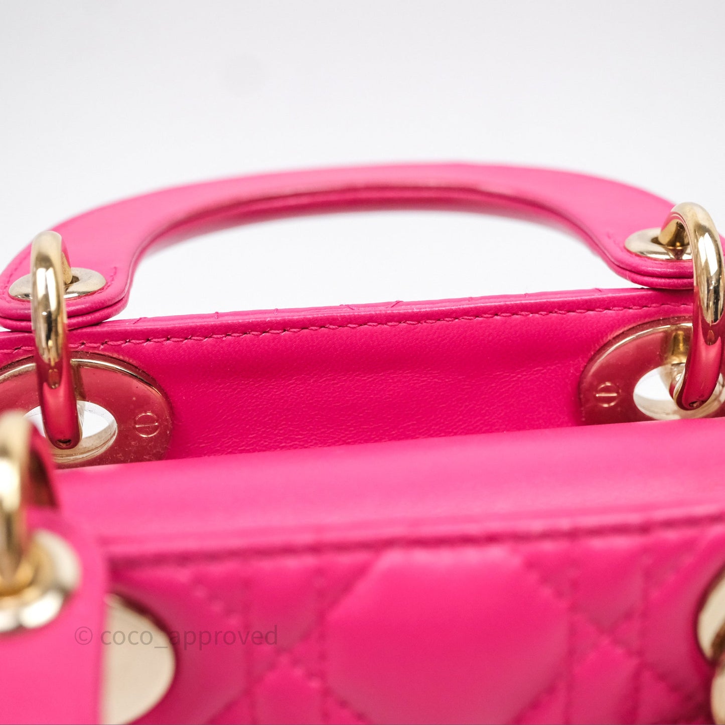 Christian Dior Mini Lady Dior Hot Pink Patent Gold Hardware