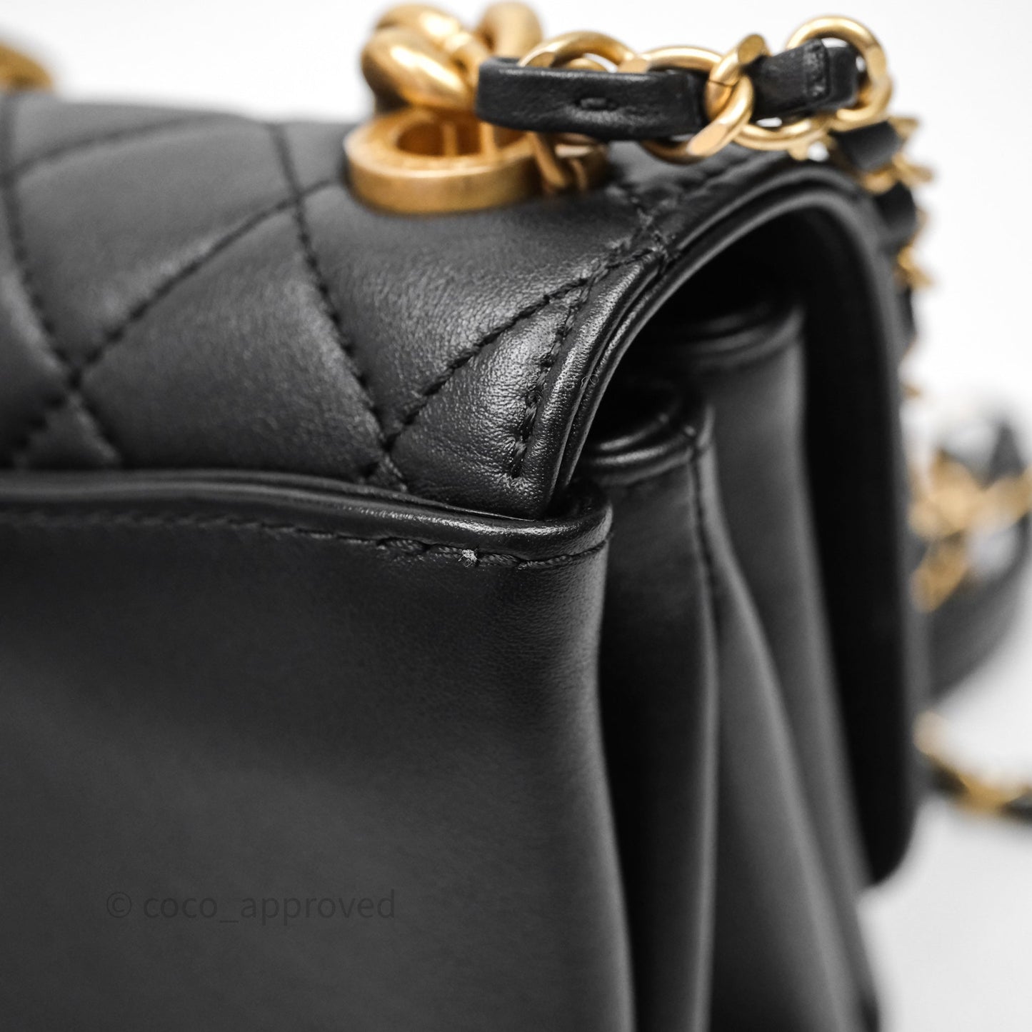 Chanel Pearl Chain Bag Black Calfskin Aged Gold Hardware