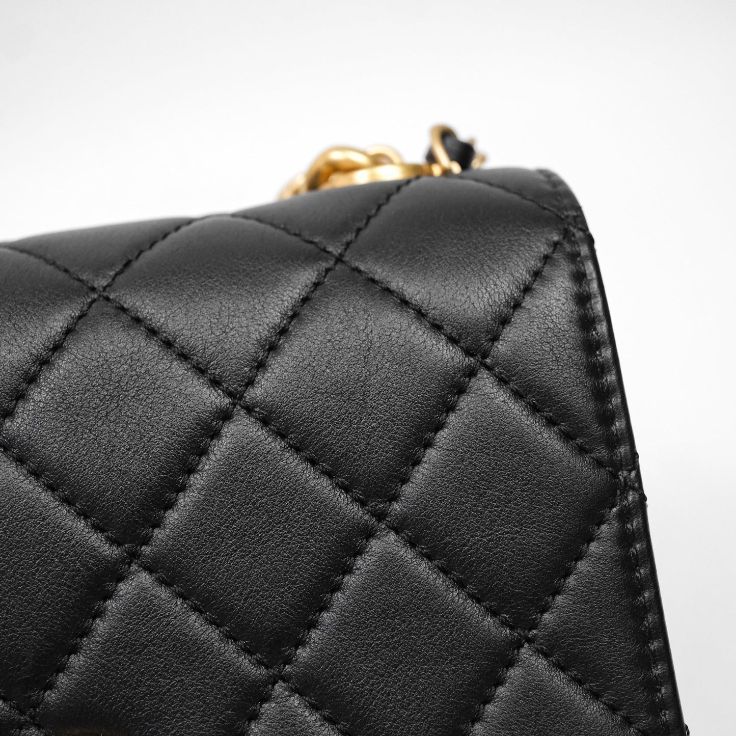Chanel Pearl Chain Bag Black Calfskin Aged Gold Hardware