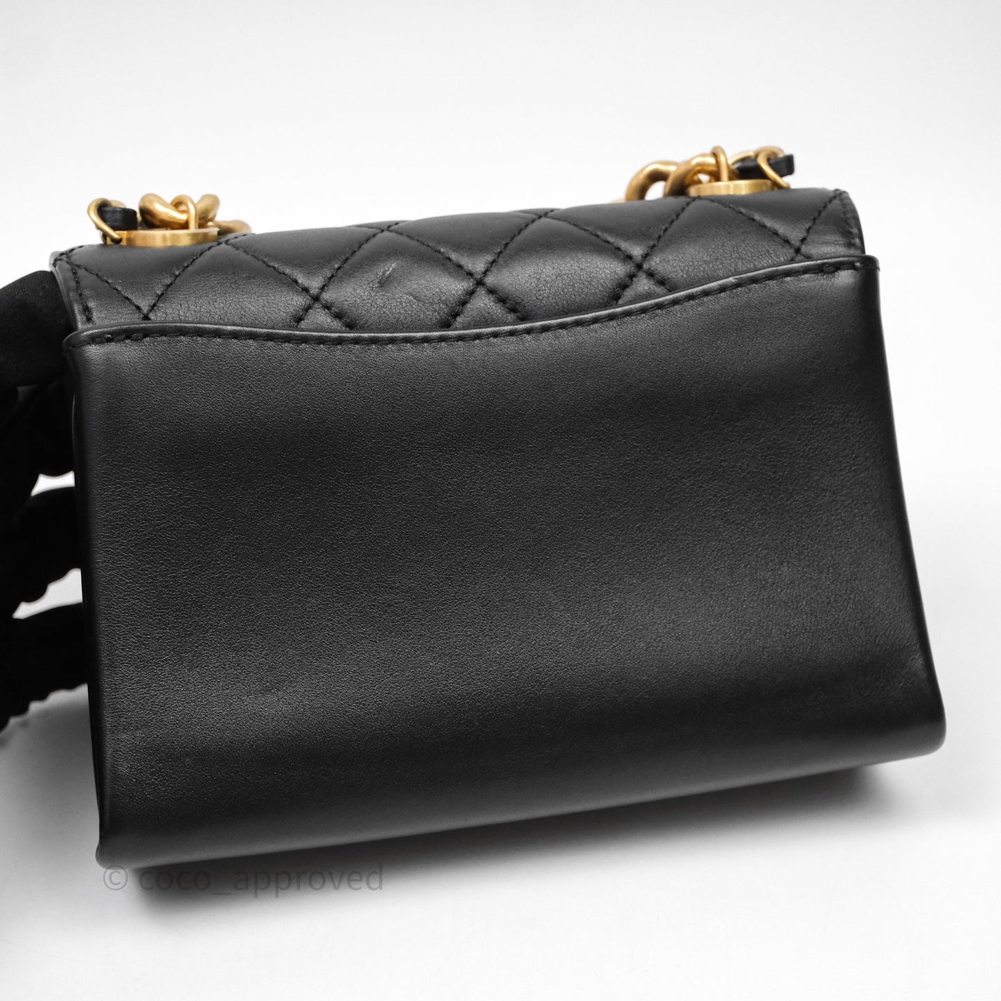 Chanel Pearl Chain Bag Black Calfskin Aged Gold Hardware