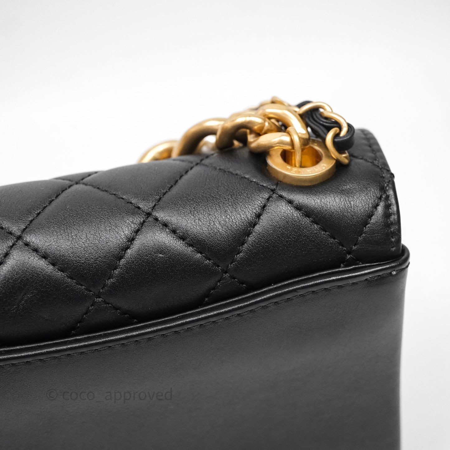 Chanel Pearl Chain Bag Black Calfskin Aged Gold Hardware