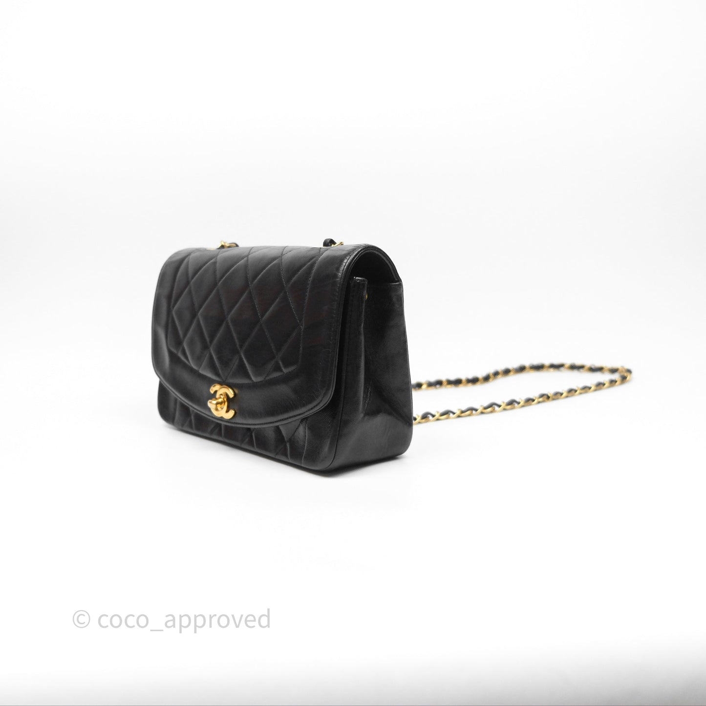 Chanel Vintage Small Diana Bag Quilted Black Lambskin 24K Gold Hardware