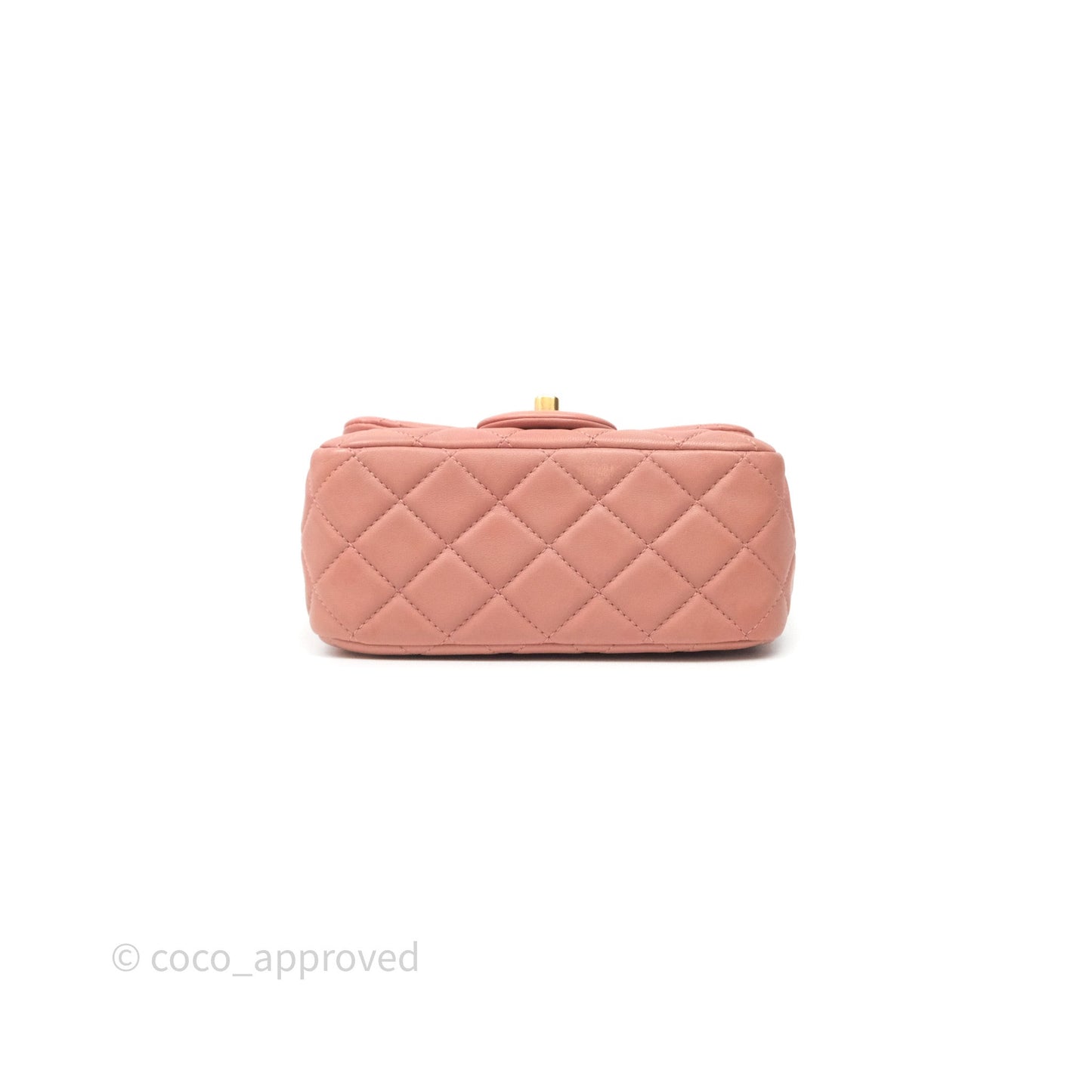 Chanel Pearl Crush Mini Square Quilted Pink Lambskin Aged Gold Hardware