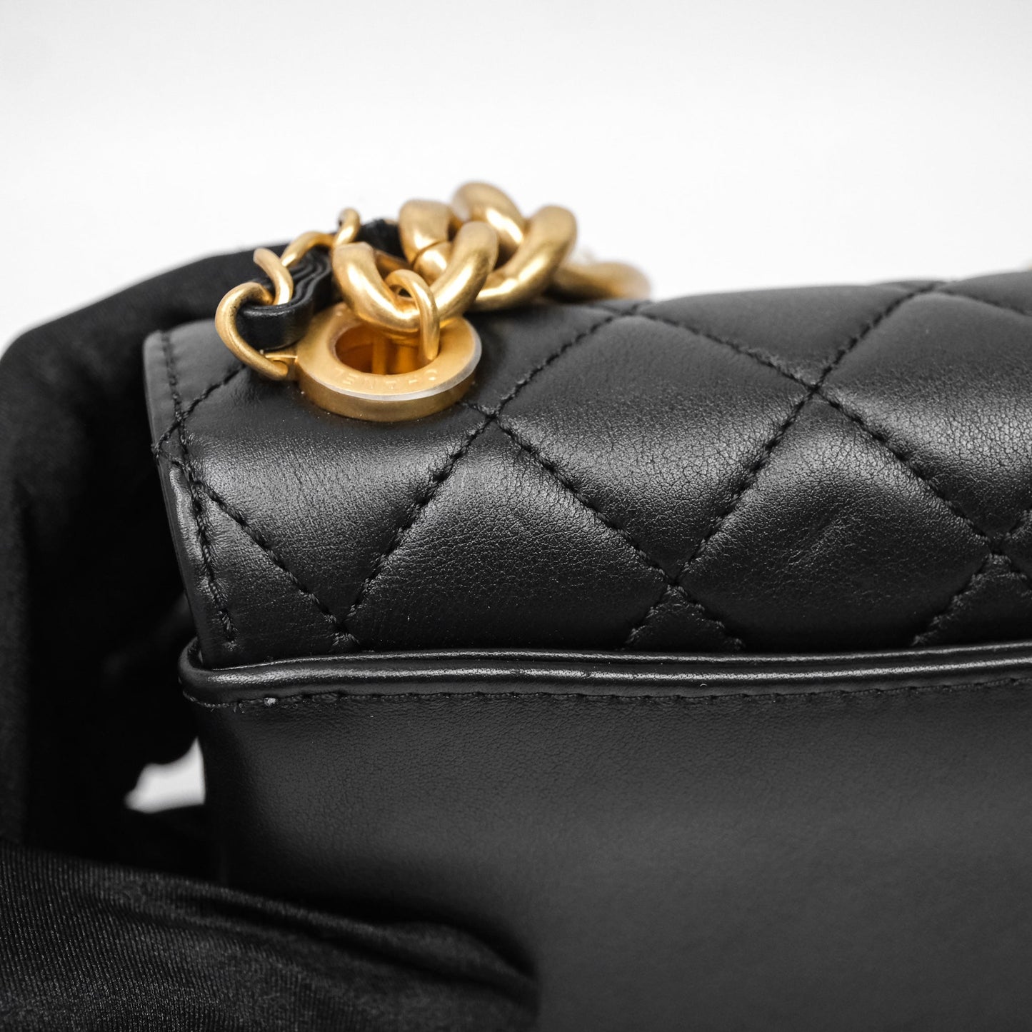 Chanel Pearl Chain Bag Black Calfskin Aged Gold Hardware