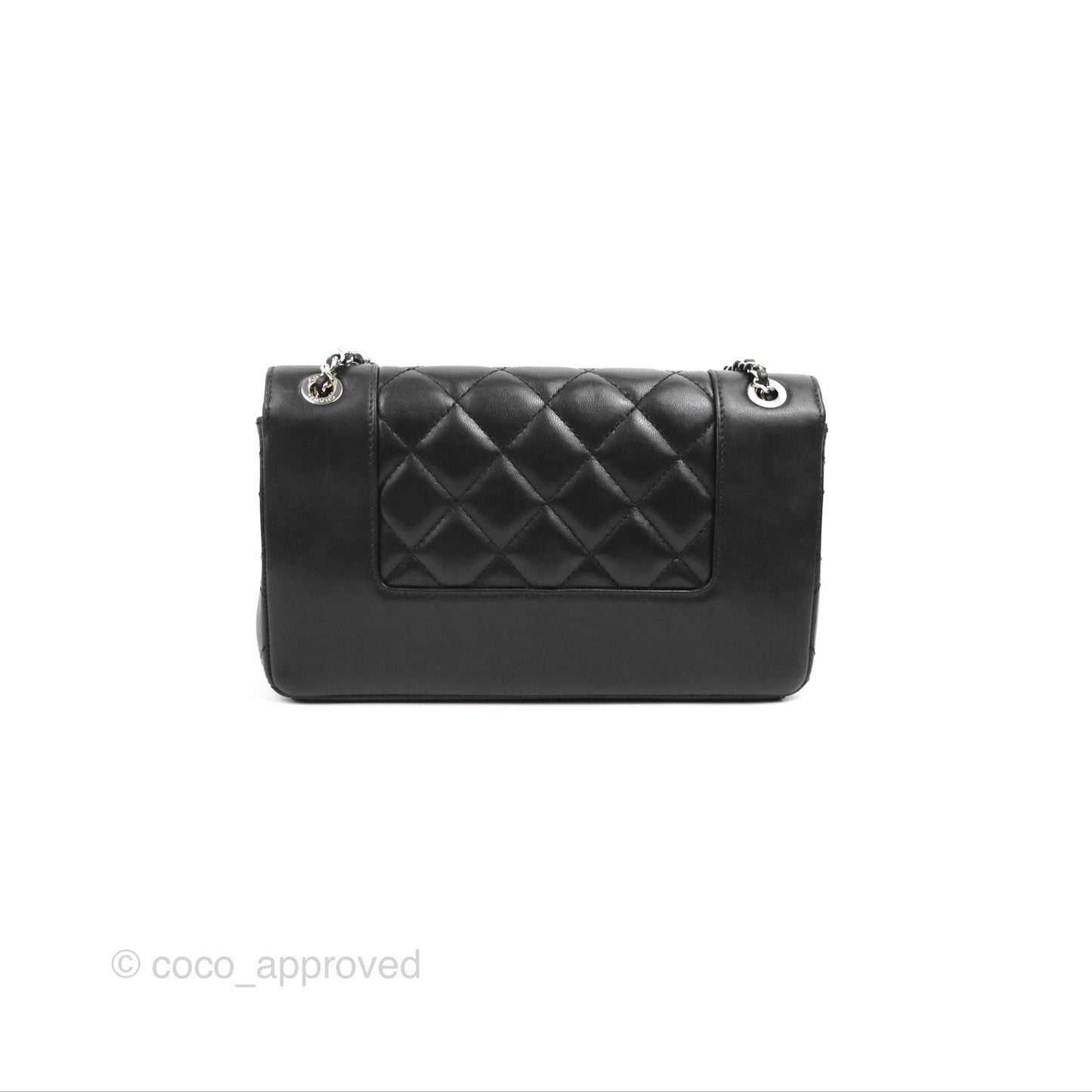 Chanel Mademoiselle Vintage Flap Bag Black Sheepskin Silver Hardware