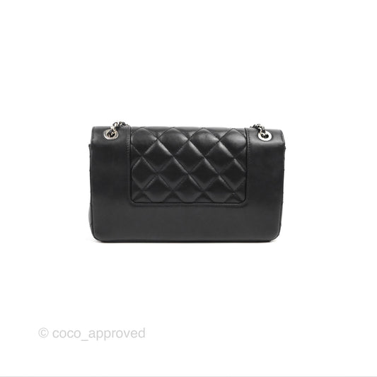 Chanel Mademoiselle Vintage Flap Bag Black Sheepskin Silver Hardware