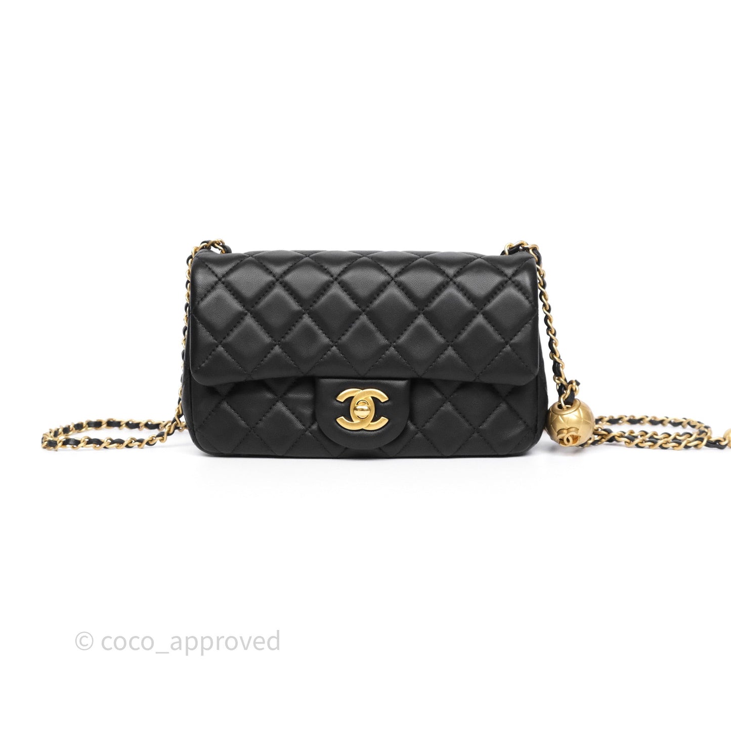 Chanel Mini Rectangular Pearl Crush Quilted Black Lambskin Aged Gold Hardware
