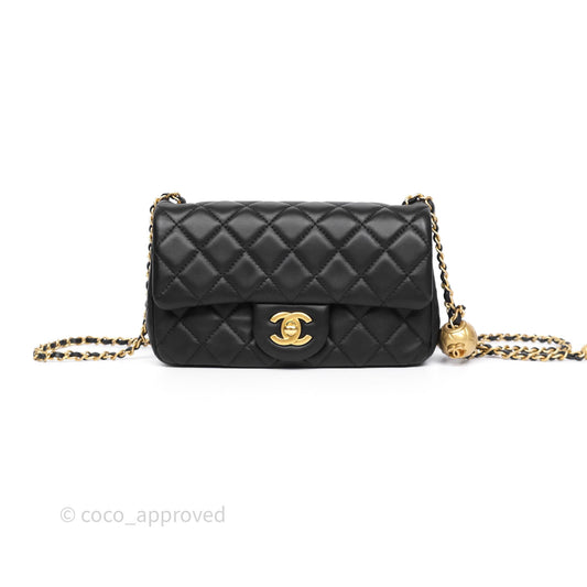 Chanel Mini Rectangular Pearl Crush Quilted Black Lambskin Aged Gold Hardware