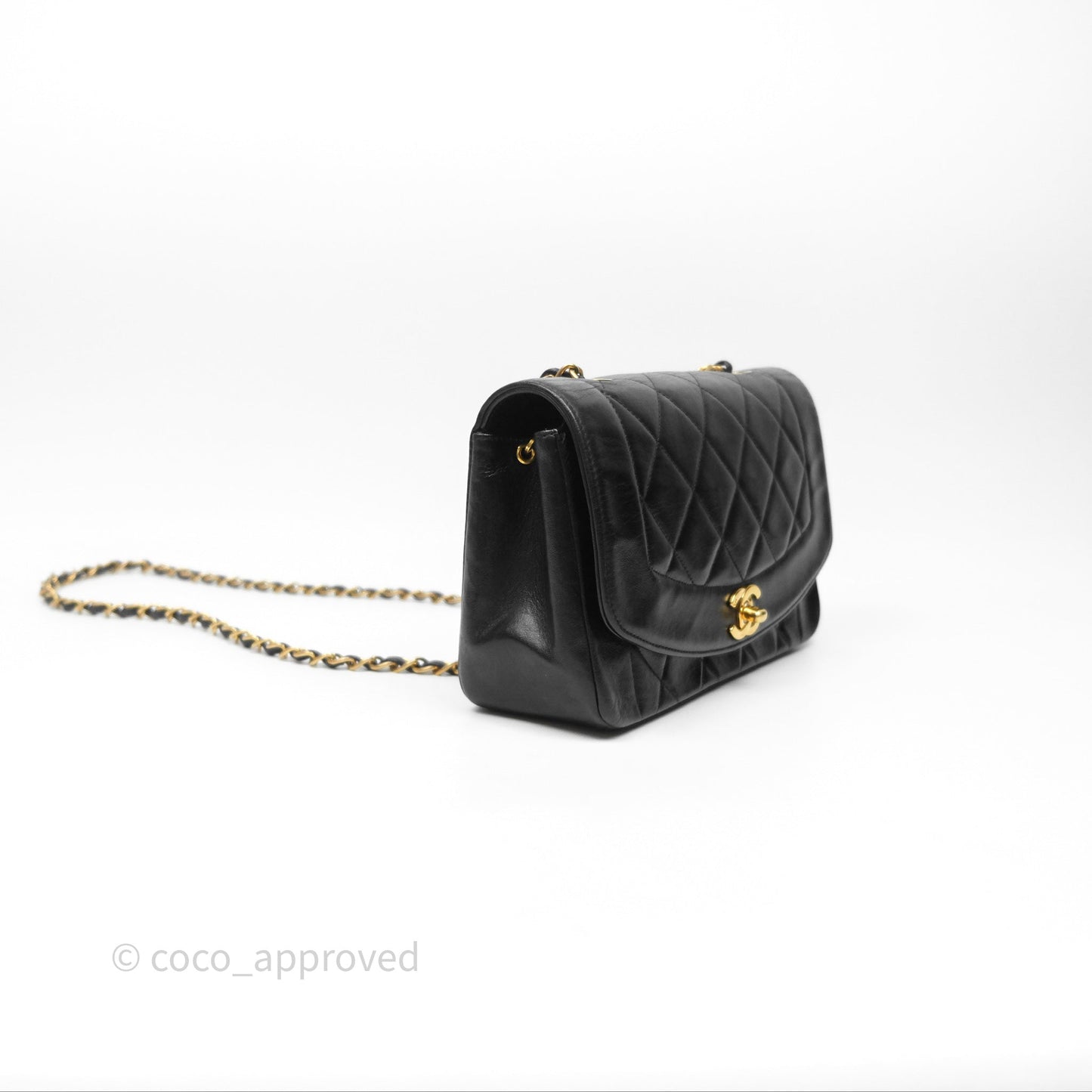 Chanel Vintage Small Diana Bag Quilted Black Lambskin 24K Gold Hardware
