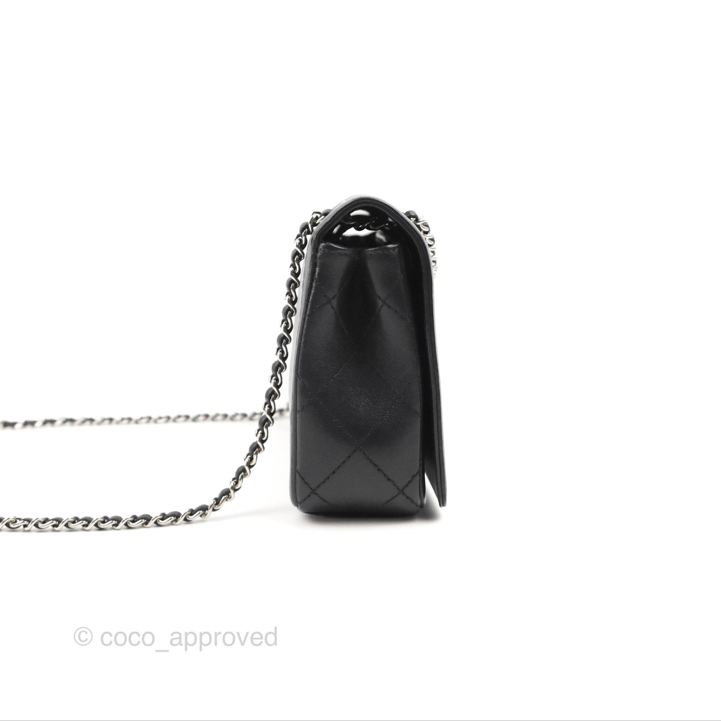 Chanel Mademoiselle Vintage Flap Bag Black Sheepskin Silver Hardware