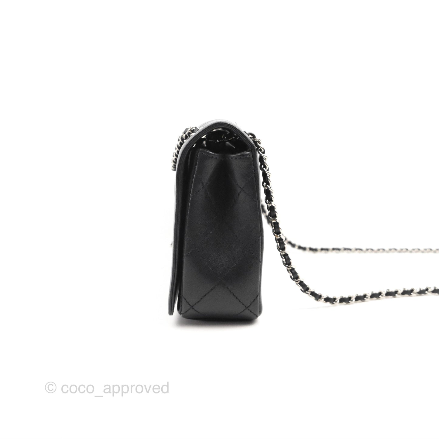 Chanel Mademoiselle Vintage Flap Bag Black Sheepskin Silver Hardware