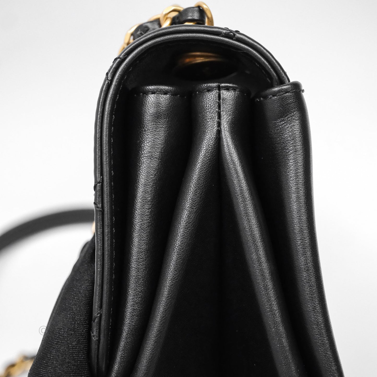 Chanel Pearl Chain Bag Black Calfskin Aged Gold Hardware