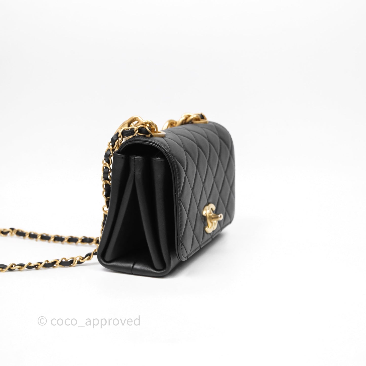 Chanel Pearl Chain Bag Black Calfskin Aged Gold Hardware