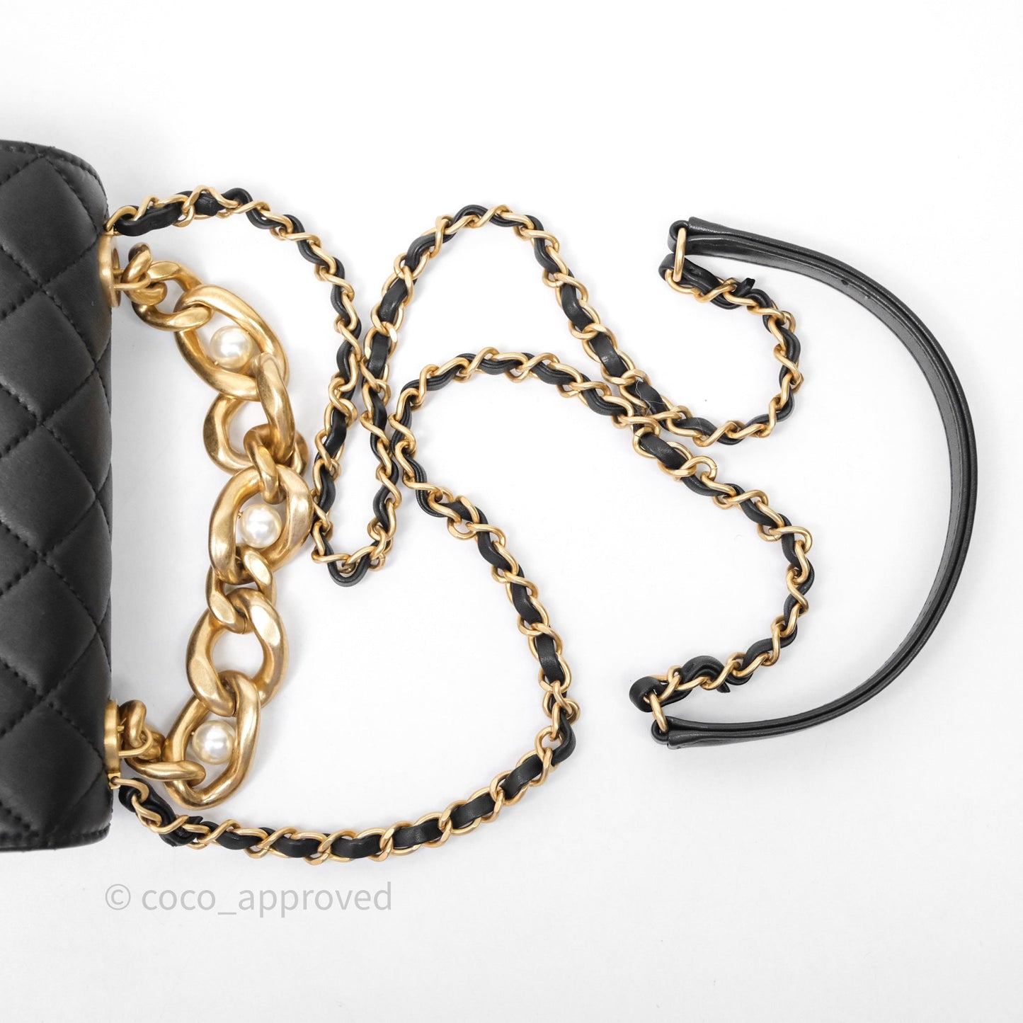 Chanel Pearl Chain Bag Black Calfskin Aged Gold Hardware