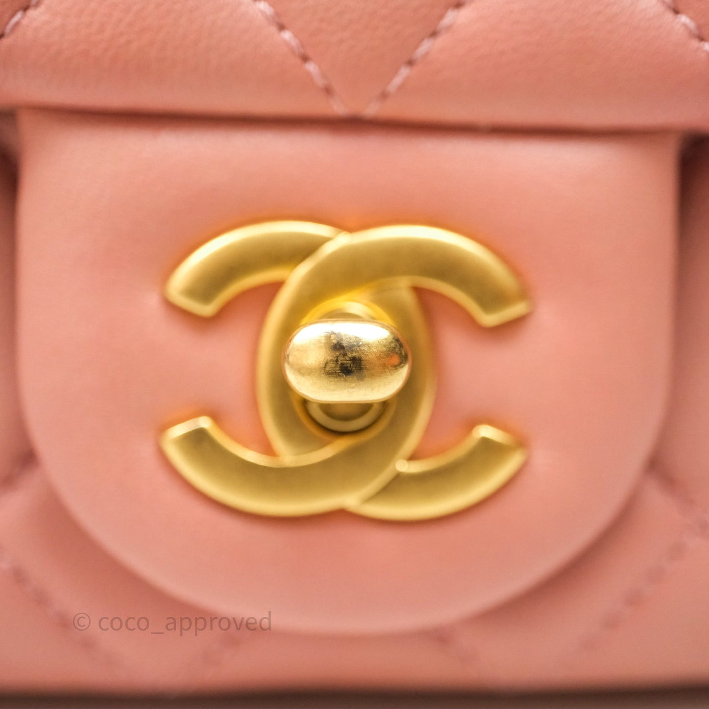Chanel Pearl Crush Mini Square Quilted Pink Lambskin Aged Gold Hardware