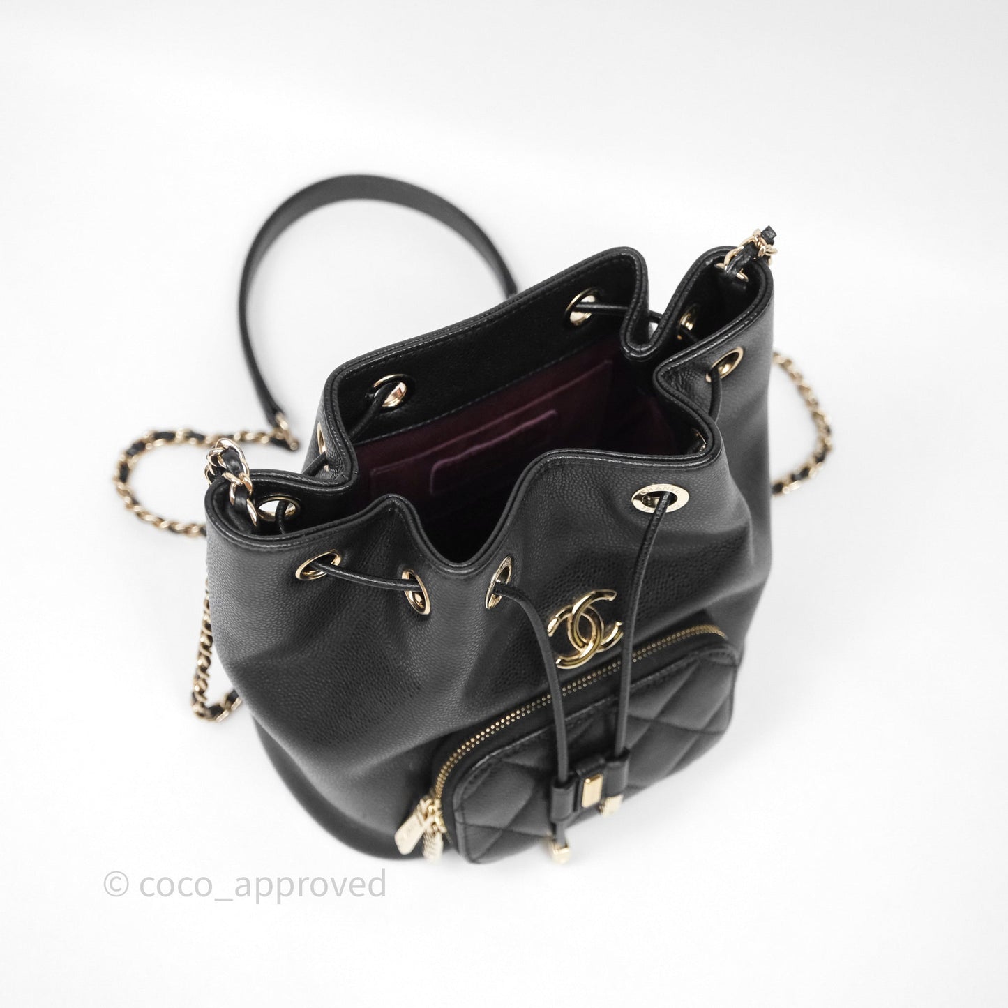 Chanel Caviar Quilted CC Pocket Bucket Bag Black Gold Hardware